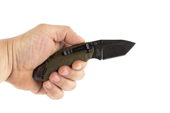 Kershaw Shuffle II olive drab green features a reversible pocket clip offering left or right handed use with tip down